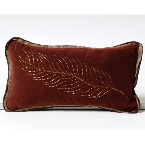 Beaded Feather - cushion - small rectangular - brown